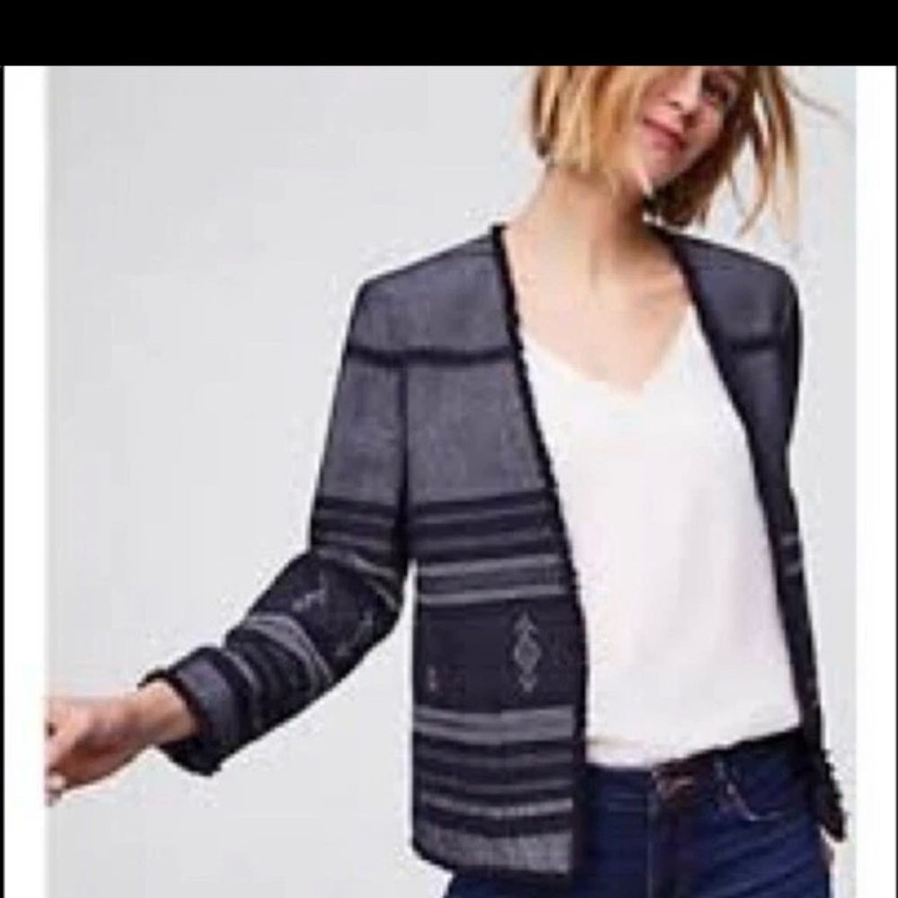 Loft Open-Front Knit Fringe Blazer Medium